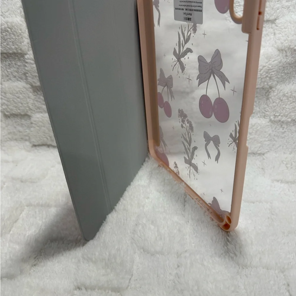 Pink Cherry Bow Floral iPad Case Folio Cover